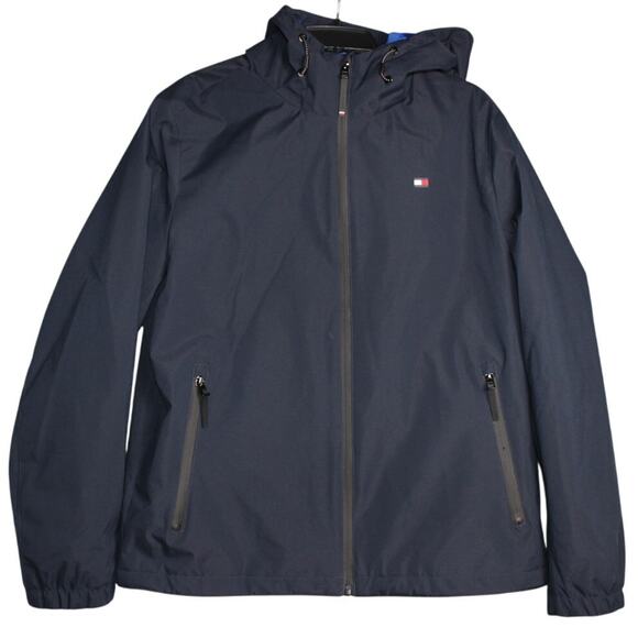 Tommy Hilfiger Mens Jacket, NWT Full Zip, Hooded‎ Rain Jacket; Navy Size Medium - Picture 1 of 13